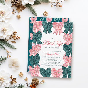Red & Gree Bow/Ribbon Coquette Baby Shower Invitation