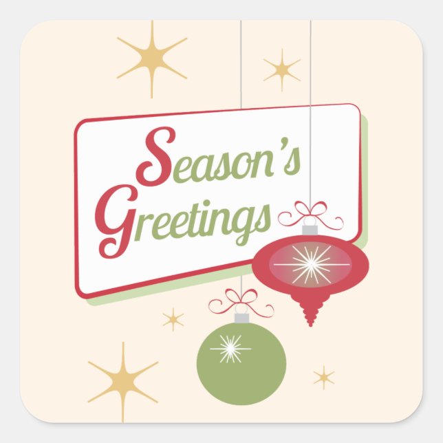 Red & Green 1950s Retro Season's Greetings Square Sticker (Front)