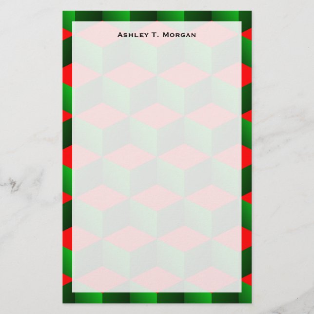 Red & Green 3D Look Cubes Christmas Fancy Envelope Stationery (Front)
