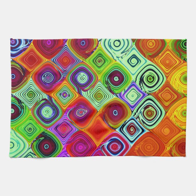 Red Green Abstract Mosaic Tea Towel (Horizontal)