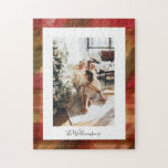 Red Green Abstract Plaid Rustic Photo Christmas Jigsaw Puzzle<br><div class="desc">Red and Green Abstract Watercolor Plaid Rustic Photo Christmas Holiday Puzzle</div>