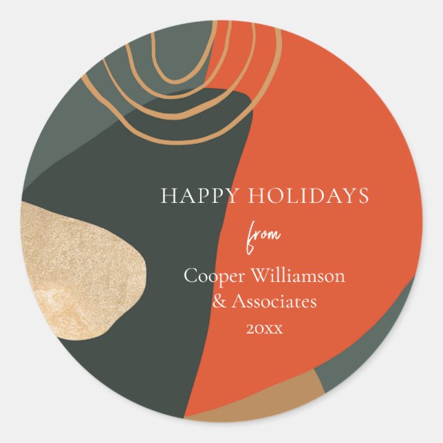 Red Green Abstract Unique Business Christmas Classic Round Sticker (Front)