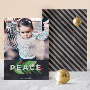 Red, Green and Black Peace One Photo Holiday Card