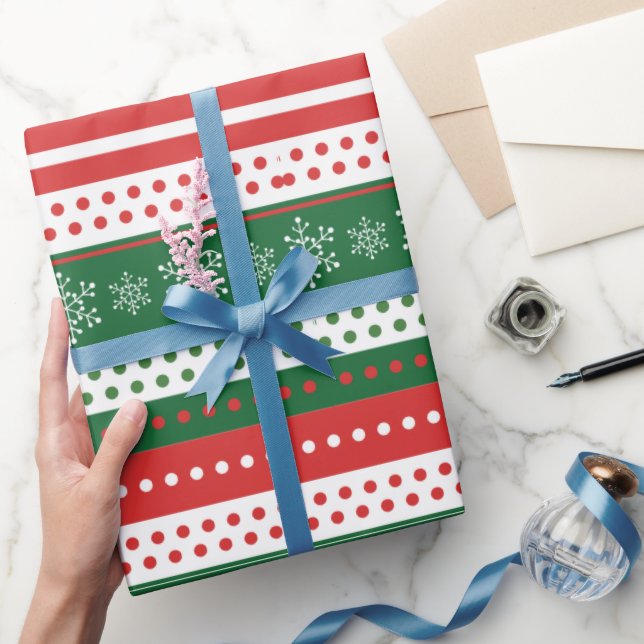 Red Green and Blue Festive Christmas Pattern Wrapping Paper (Gifting)