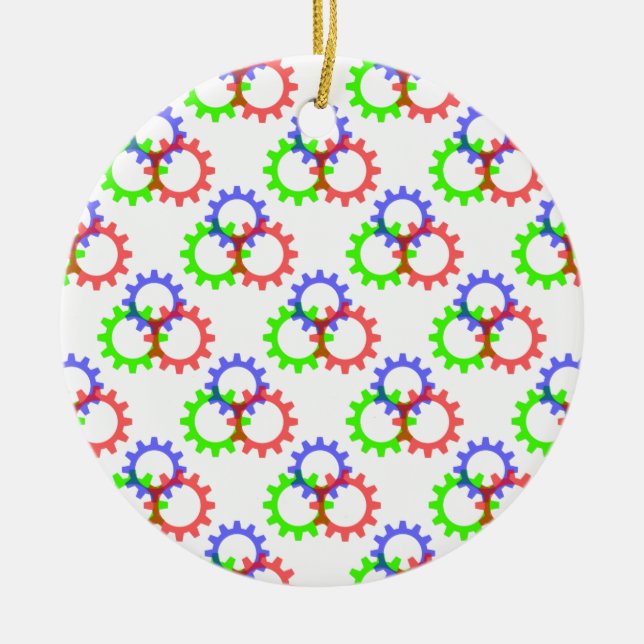 Red, Green and Blue Gears Ceramic Ornament (Front)