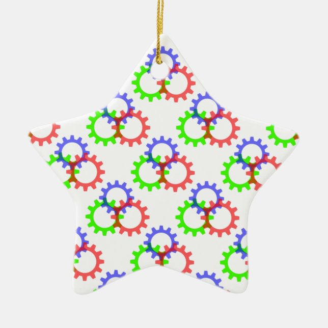 Red, Green and Blue Gears Ceramic Tree Decoration (Front)