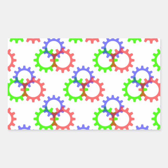 Red, Green and Blue Gears Rectangular Sticker (Front)