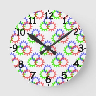 Red, Green and Blue Gears Round Clock