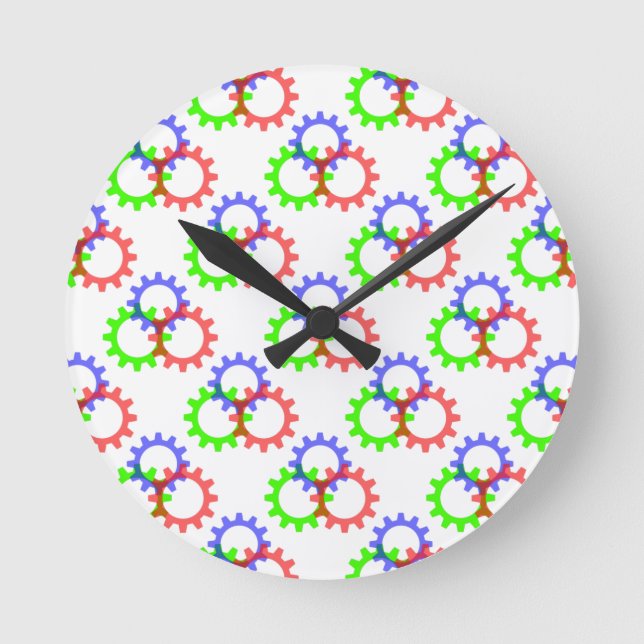 Red, Green and Blue Gears Round Clock (Front)