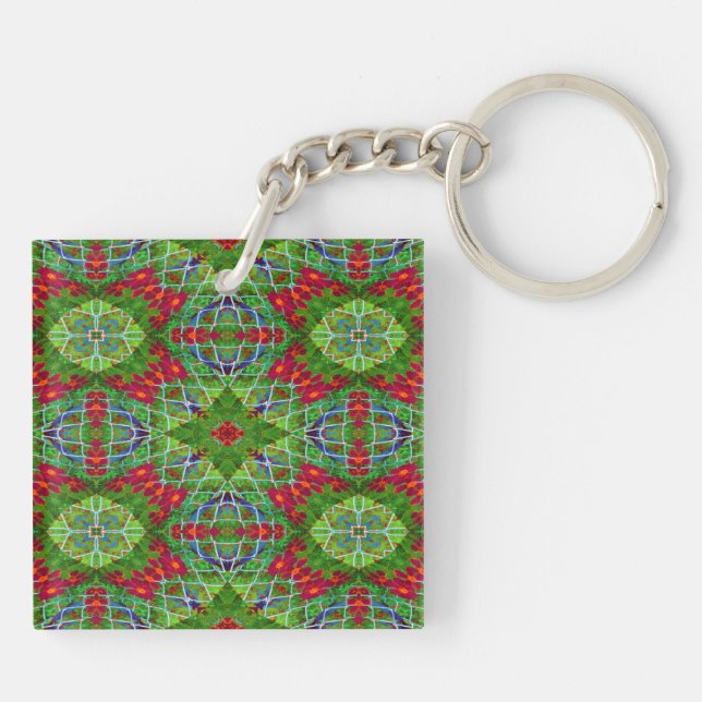 Red, Green and Blue Geometric Key Ring (Back)