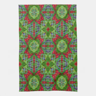 Red, Green and Blue Geometric Tea Towel