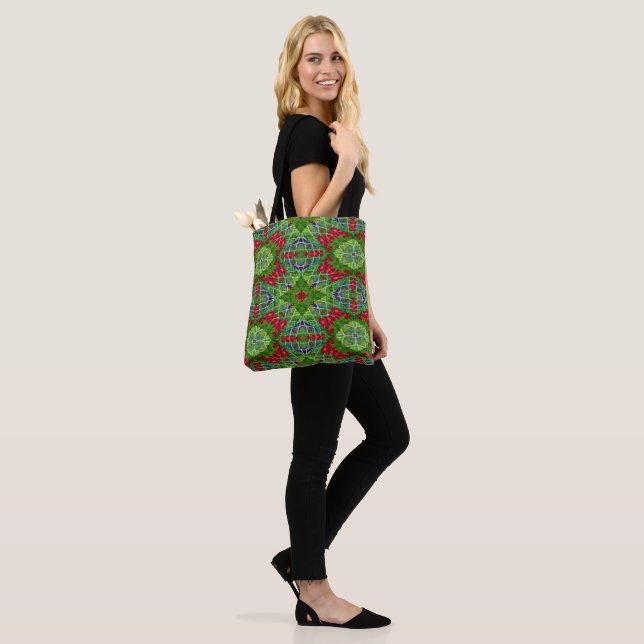 Red, Green and Blue Geometric Tote Bag (On Model)