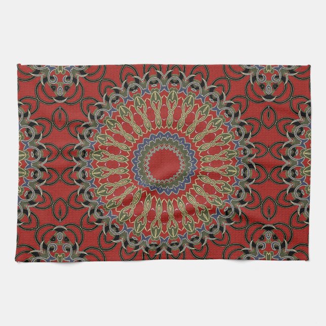 Red, Green and Blue Mandala Tea Towel (Horizontal)