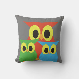 Red, Green and Blue Owls Cushion