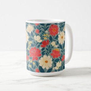 Red, Green, and Cream Floral Chinoiserie Coffee Mug