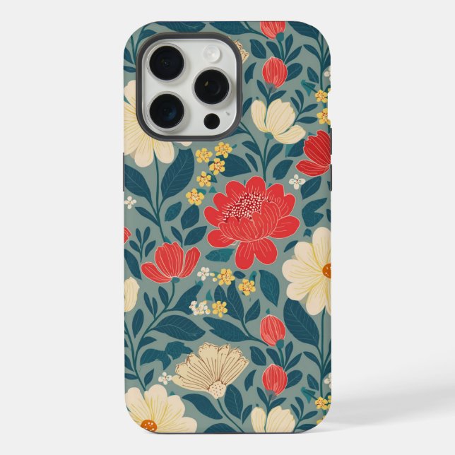 Red, Green, and Cream Floral Chinoiserie iPhone Case (Back)