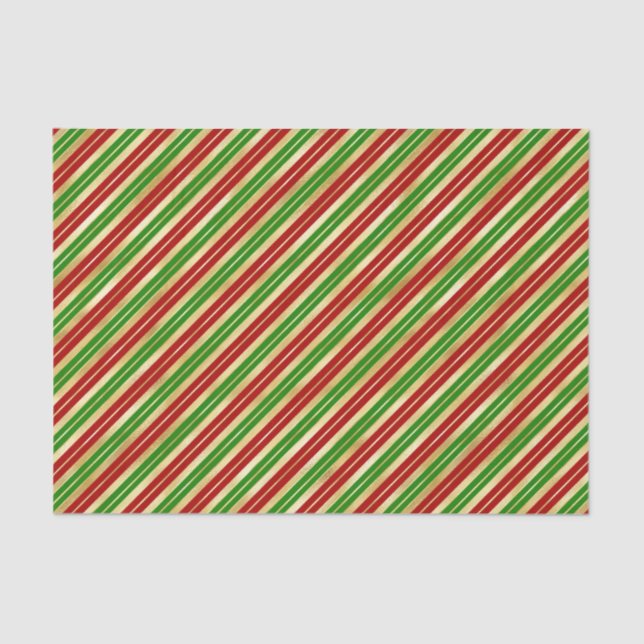Red, Green and Gold Christmas Stripes Tissue Paper (Front)