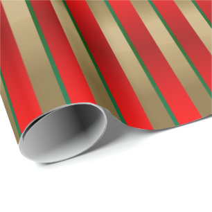 Red, Green and Gold Christmas Stripes Wrapping Paper