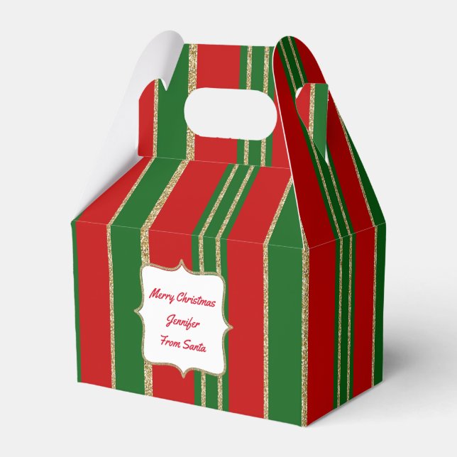 Red, Green, and Gold Holiday Gable Favour Gift Box (Front Side)