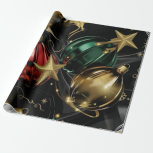 Red, Green and Gold Ornaments Wrapping Paper