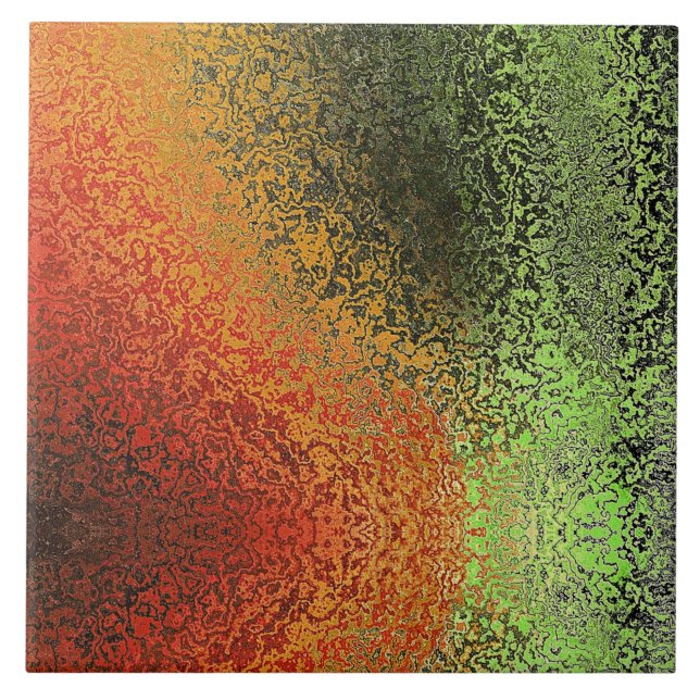 Red Green And Gold Pattern  Ceramic Tile (Front)