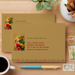 Red Green and Gold Santa Claus and Christmas Tree Envelope