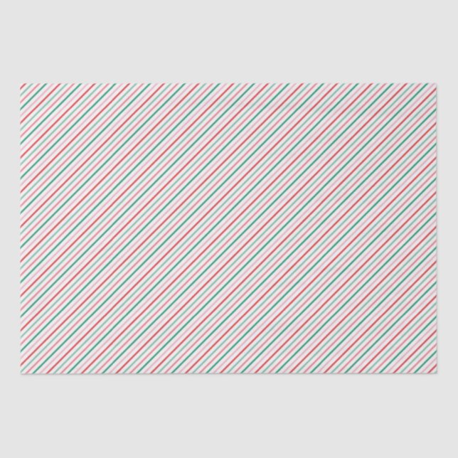 Red, Green and Pink Stripes Christmas Pattern Tissue Paper (Front)