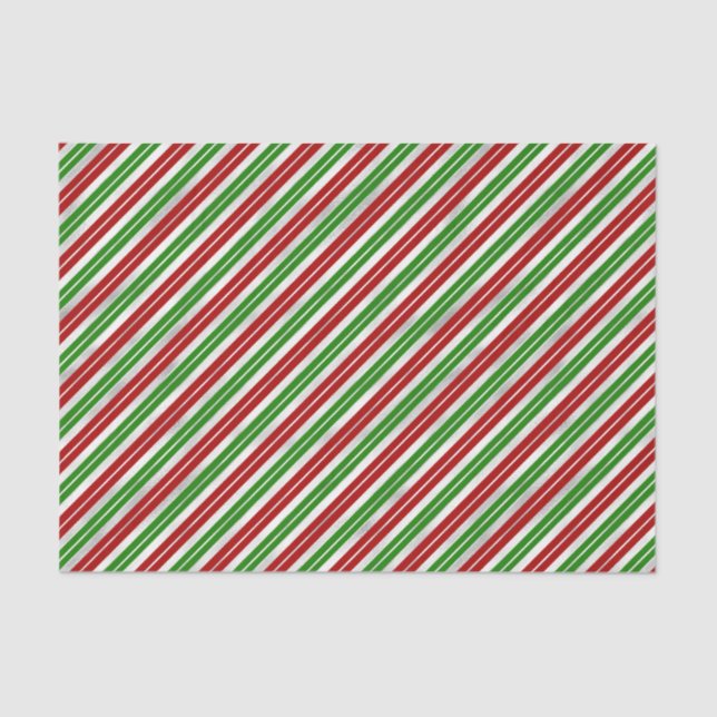 Red, Green and Silver Christmas Stripes Tissue Paper (Front)