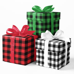 Red Green and White Buffalo Check Christmas Wrapping Paper Sheet