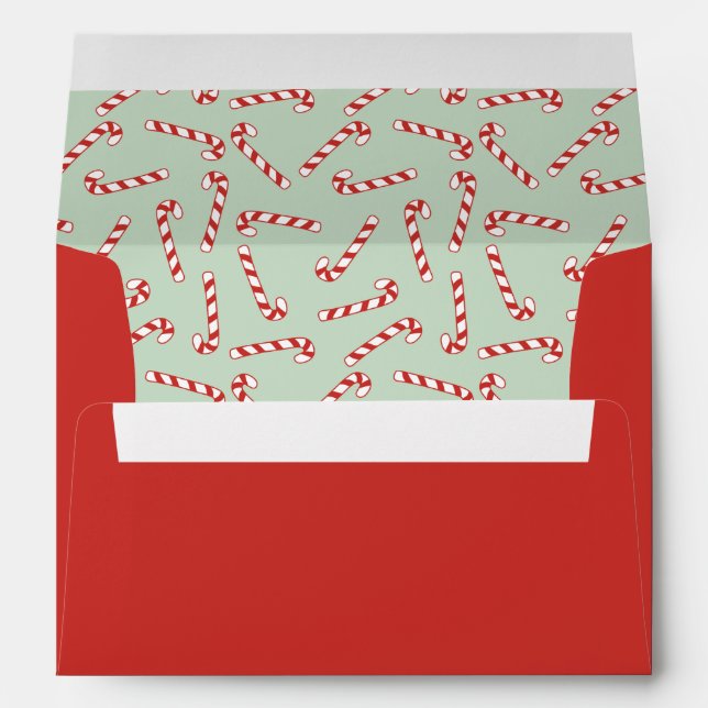 Red, Green and White Candy Cane Christmas Pattern  Envelope (Back (Bottom))