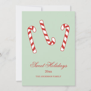Red, Green and White Candy Cane Christmas Pattern  Holiday Card