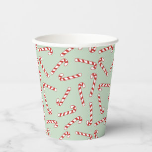 Red, Green and White Candy Cane Christmas Pattern  Paper Cups