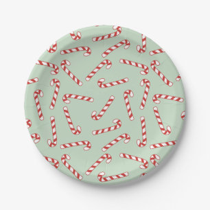 Red, Green and White Candy Cane Christmas Pattern  Paper Plate