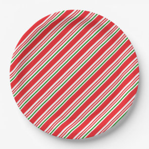 Red Green and White Candy Cane Pattern Custom Paper Plate