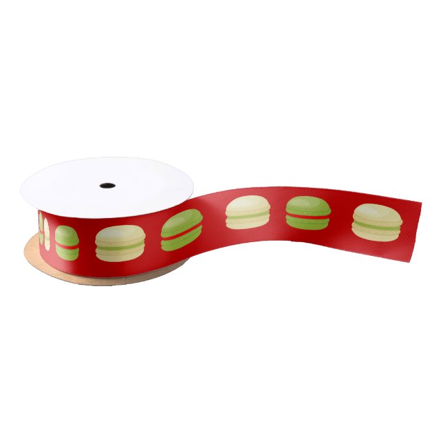 Red Green and White Christmas French Macarons Satin Ribbon (Spool)