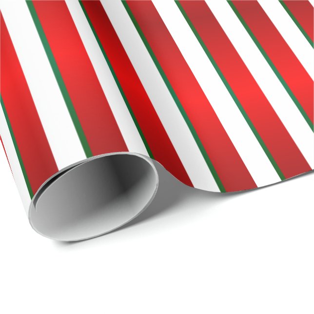 Red, Green and White Christmas Holiday Stripes Wrapping Paper (Roll Corner)