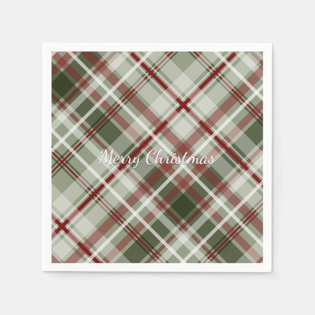 red green and white Christmas plaid Napkin (Front)