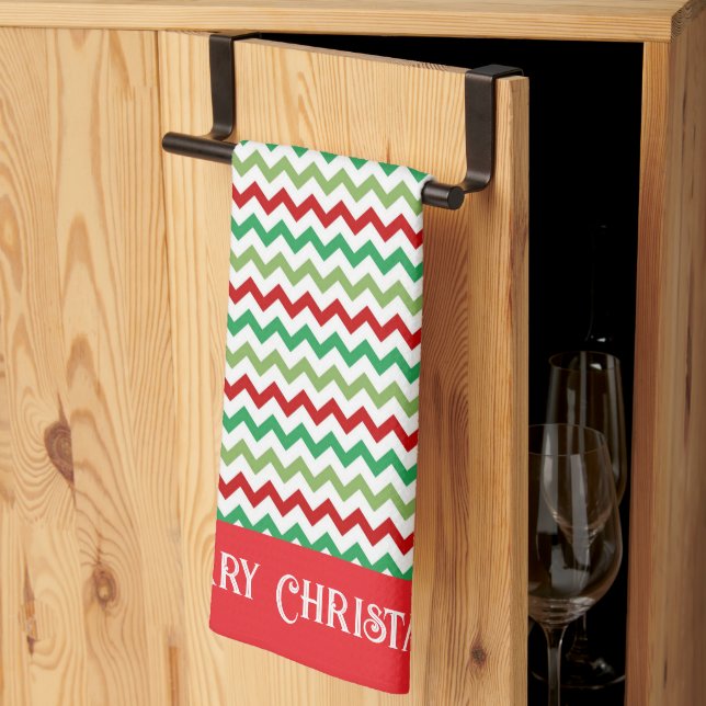 Red Green and White Christmas Zigzag Tea Towel (Thirds Fold)