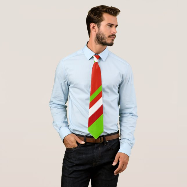 Red Green and White Diagonal Stripes Tie (In Situ)