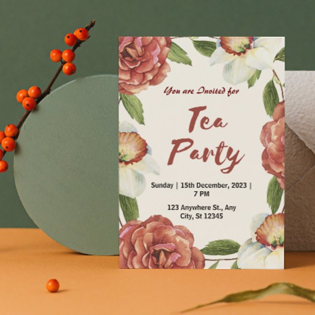 Red Green and White Flower Tea Party Invitation (Creator Uploaded)