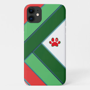 Red, green and white geometric paw print iPhone 11 case