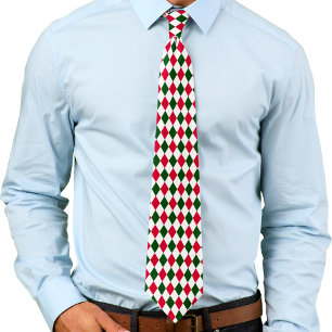 Red, Green and White Harlequin Diamond Christmas Tie