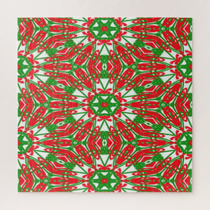 Red, Green and White Kaleidoscope Jigsaw Puzzle