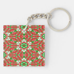 Red, Green and White Kaleidoscope Key Ring