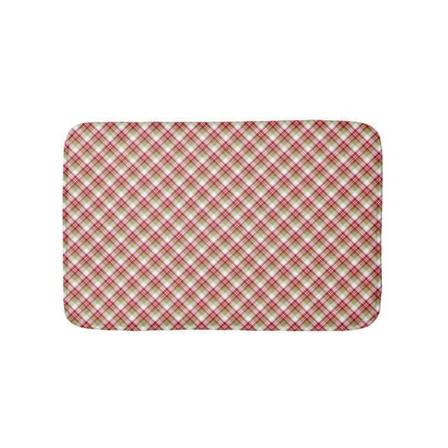 Red, Green and White Plaid Patterned Bath Mat (Front)
