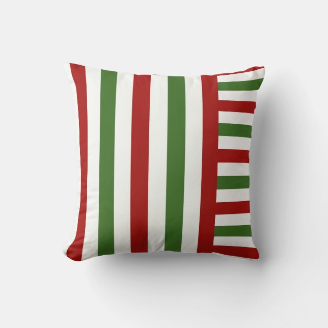 Red, green  and White Stripe Christmas Pillow (Front)
