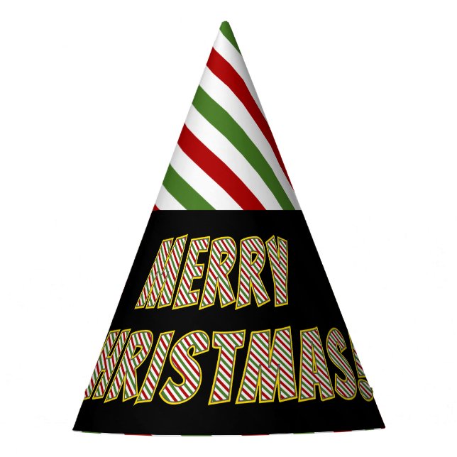 Red, Green and White Striped "MERRY CHRISTMAS!" Party Hat (Front)