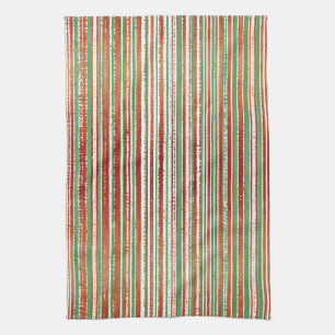 Red, Green, and White Striped Pattern Tea Towel