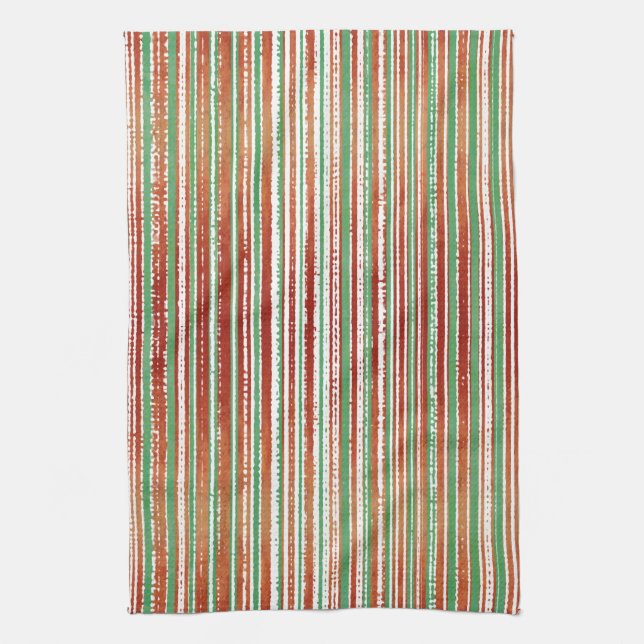 Red, Green, and White Striped Pattern Tea Towel (Vertical)