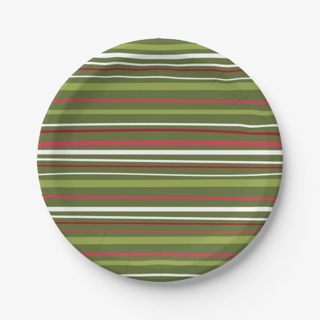 Red, Green, and White Stripes  Paper Plate (Front)